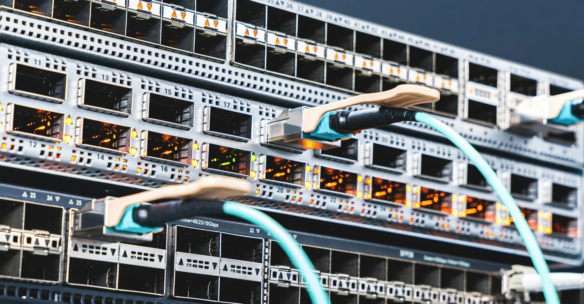 Network switch with connected fibre cables
