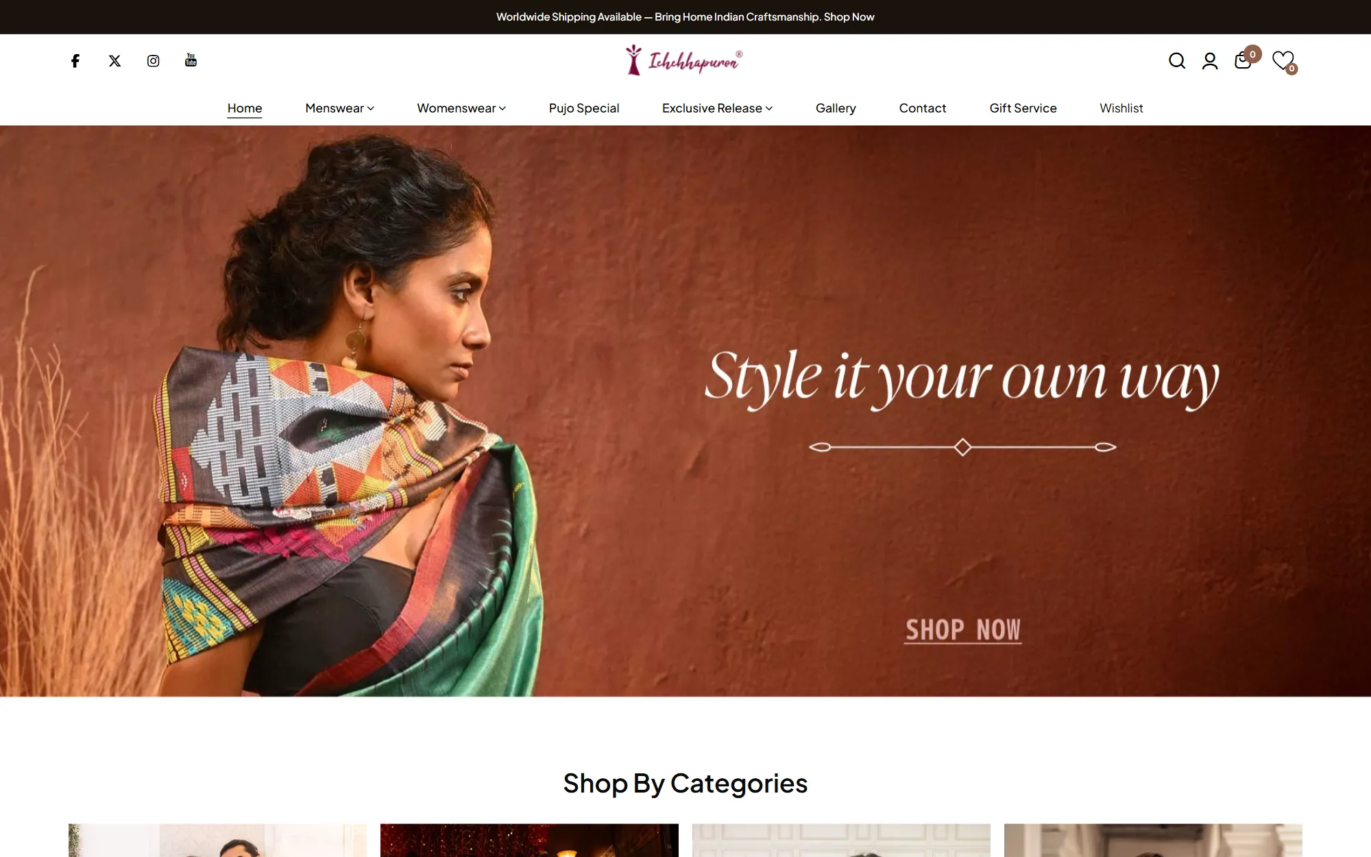 Ichchhapuron store homepage with a ‘Style it your own way’ banner