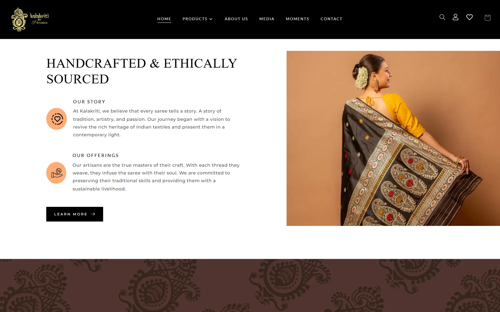 Kalakriti by Paroma ‘Handcrafted & ethically sourced’ story section